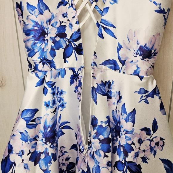Dear Moon Blue White Floral Fairy Fit Flare Dress Sz 1 Pockets Babydoll Coquette - Picture 7 of 14
